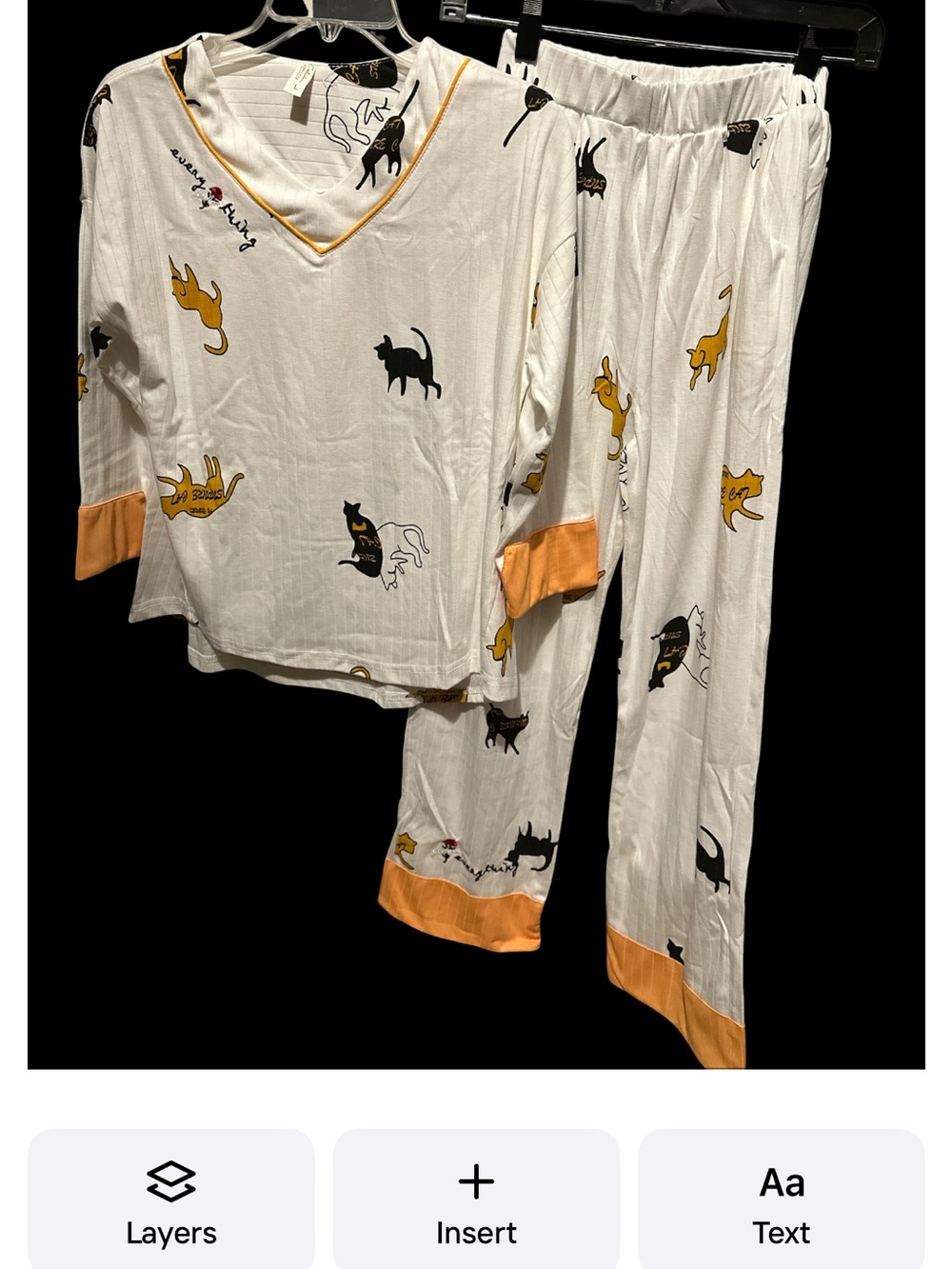 NIB Kids White Cat-Print Pajama Set with Orange Trim